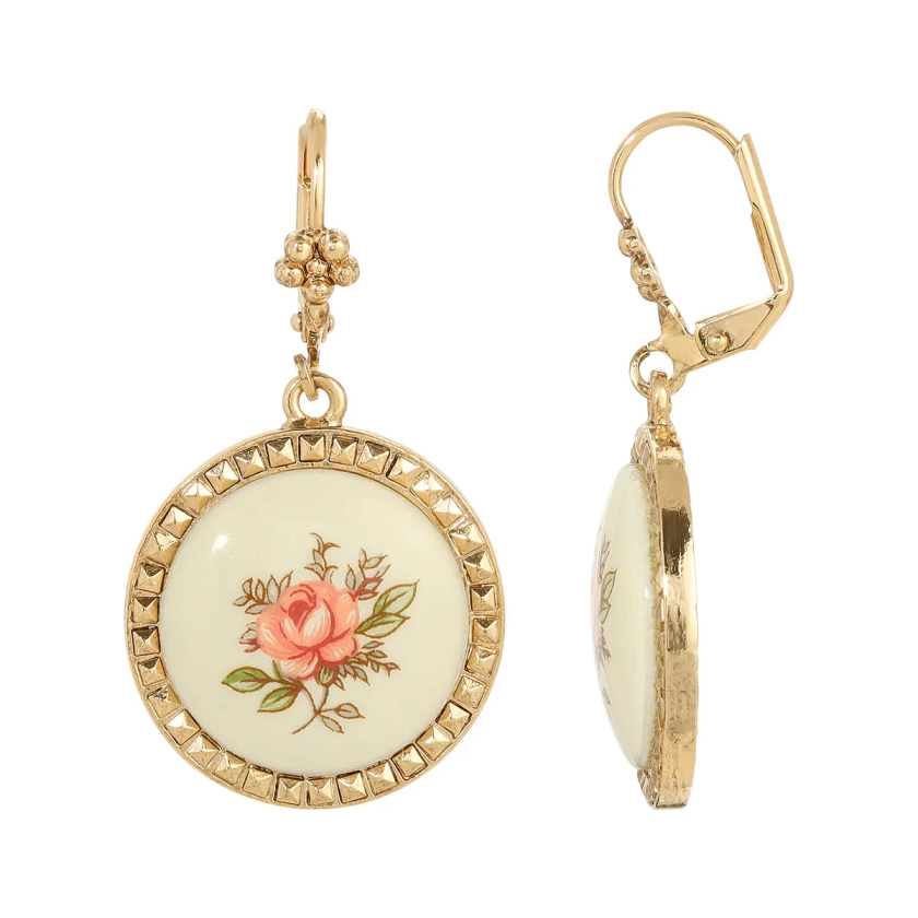 1928 Jewelry Round Pink Desert Rose Ceramic Cabochon Stone Earrings