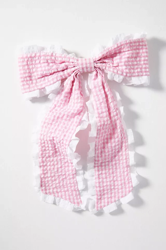 Gingham Ruffle Hair Bow Clip