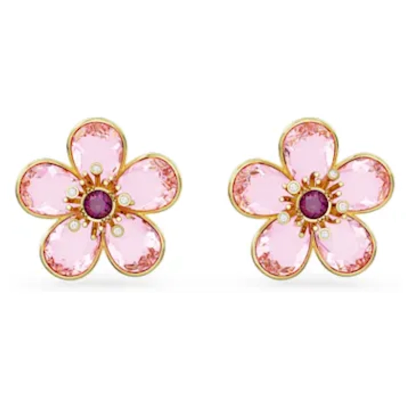 Florere stud earrings, Flower, Pink, Gold-tone plated
