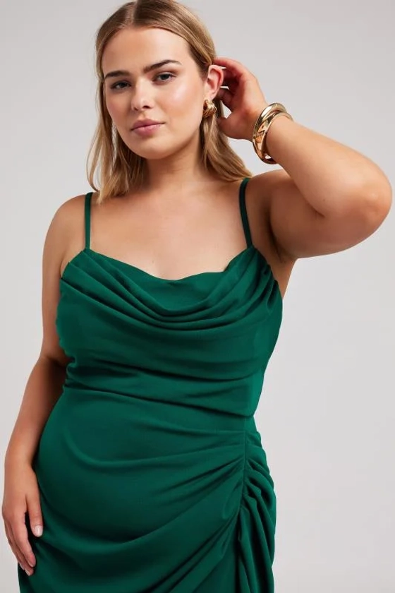 YOURS LONDON Plus Size Green Cowl Neck Gathered Dress
