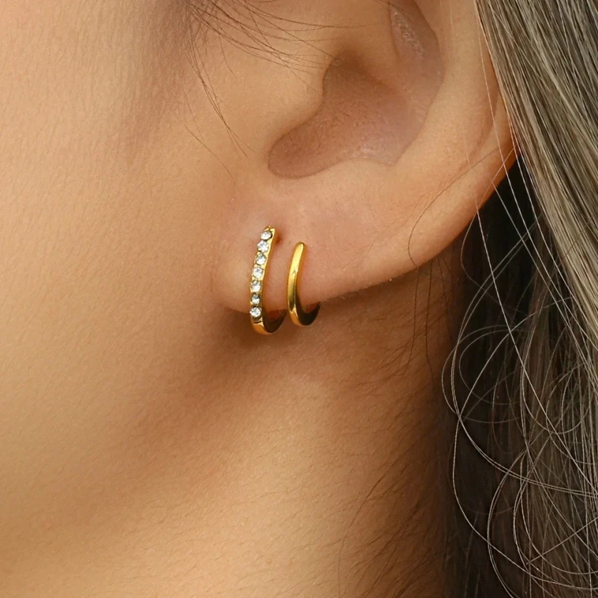 18KT Gold Plated 2 In 1 Piercing Earrings, Irena