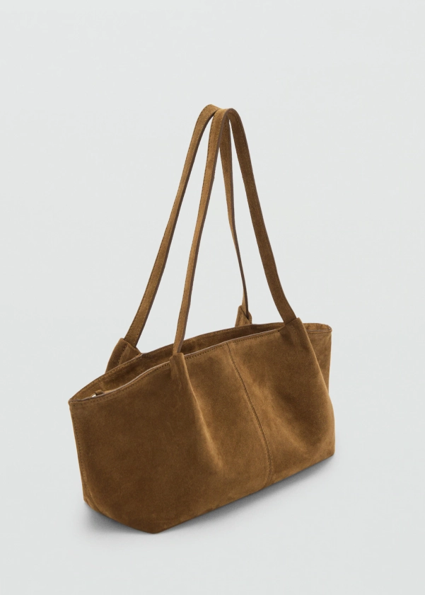 Double handle suede leather bag - Women | MANGO United Kingdom