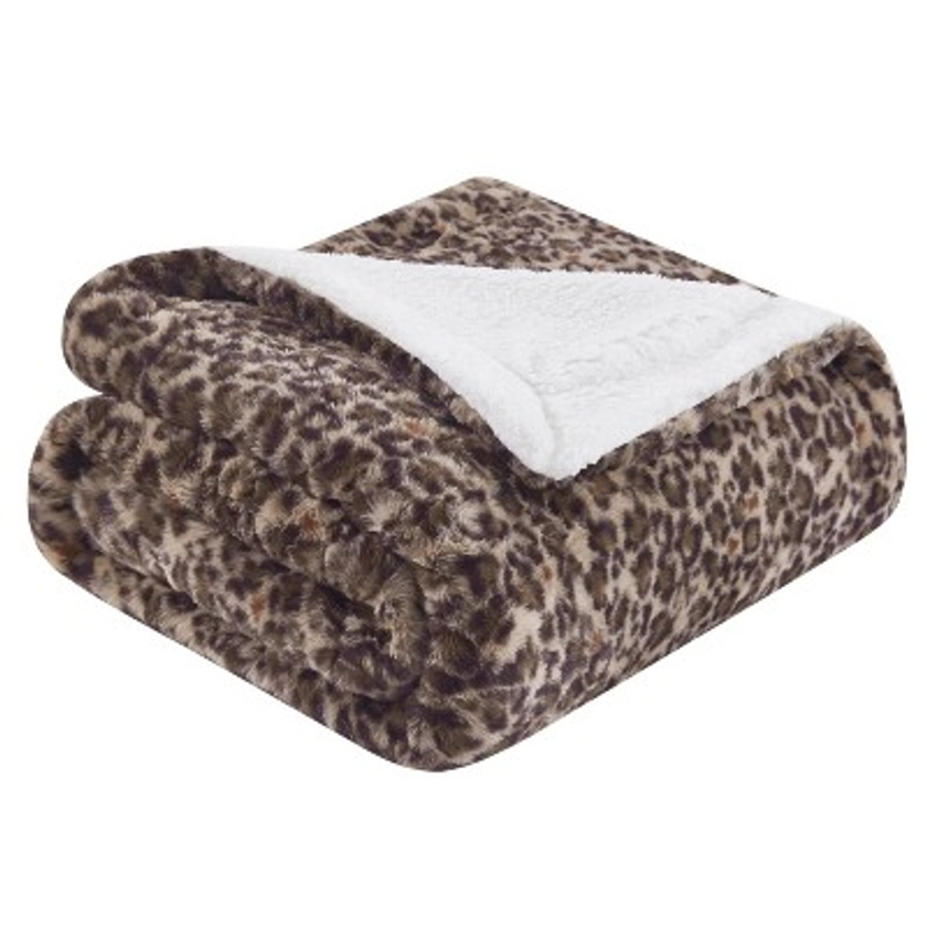 50"x60" Faux Rabbit Fur to Faux Shearling Reversible Throw Blanket Brown - Mantolok