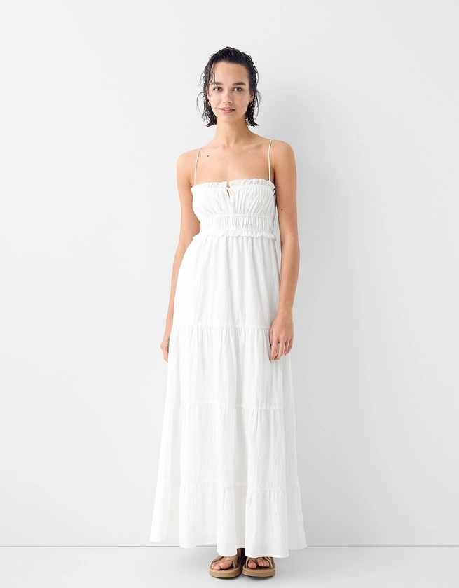 Robe midi rustique volants - Femme