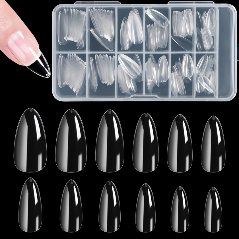 240 Pcs Almond False Nail Tips Clear Matt Soft Fake Nails Extension 12 Sizes For Home DIY Nail Salon Manicure