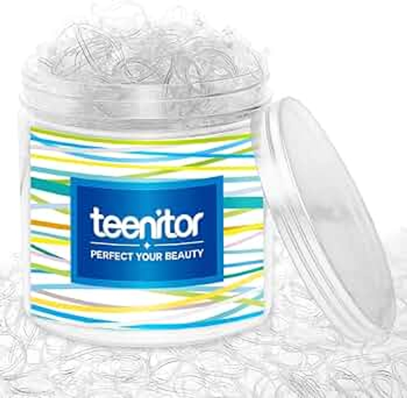 Teenitor Clear Elastic Hair Bands, 2000pcs Mini Hair Rubber Bands, Hair Ties, Soft Hair Elastics Ties, 2mm in Width and 30mm in Length