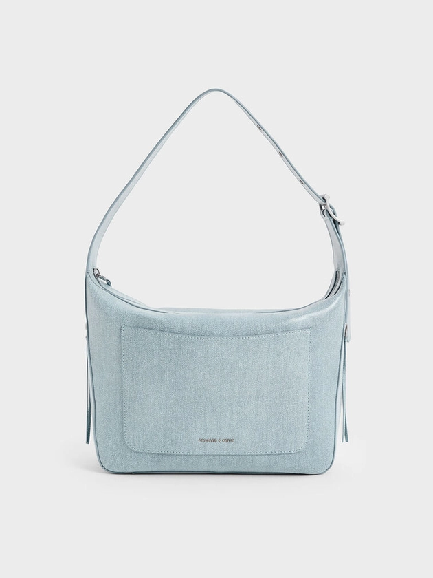 Sac porté épaule allongé en denim Xylia    
         - Bleu Denim