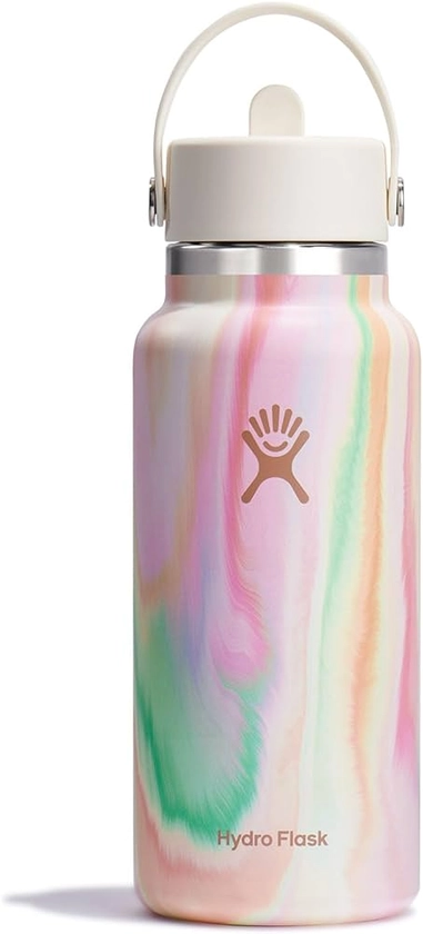 HYDRO FLASK Wide Mouth vacuum insulated stainless steel water bottle with leakproof closeable straw lid for cold water drinks, sports, travel, car and school