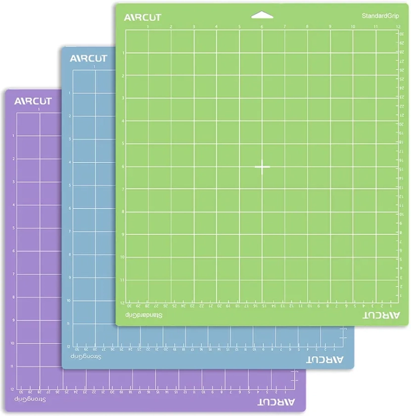 AIRCUT Cutting Mat for Cricut Maker/Explore Air 2/Air/One, Variety Grip Mats 12"x12" (StandardGrip, LightGrip, StrongGrip) Cricket Cutting Mats Replacement Accessories for Cricut Board