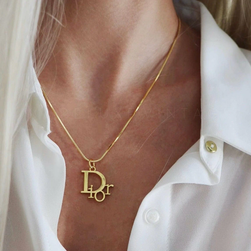 DIOR Gold Christian Dior Logo Necklace