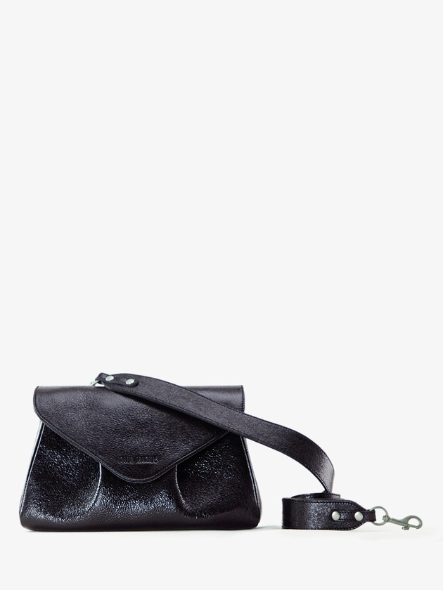 Suzon M Éclipse - sac bandoulière cuir noir scintillant pour femme | PAUL MARIUS