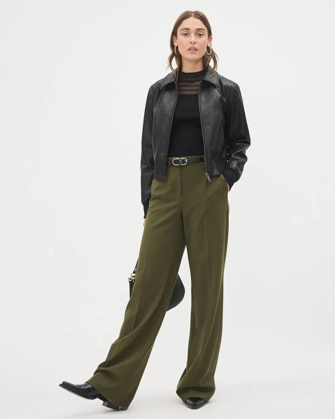 Mid-Rise Wide-Leg Green Heavy Twill Pant | RW&CO.