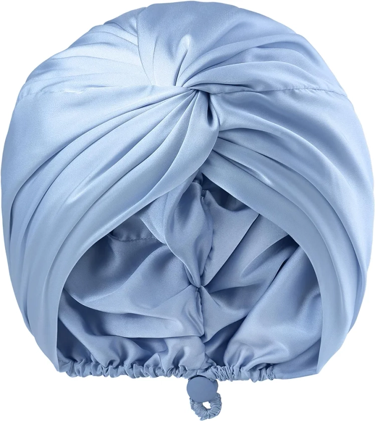 Silk Satin Bonnet for Hair Sleeping : Women Men Care Gift for Daily Travel Life, Sleep Essentials Gifts for Christmas Valentine's Day - Aqua Sky Blue