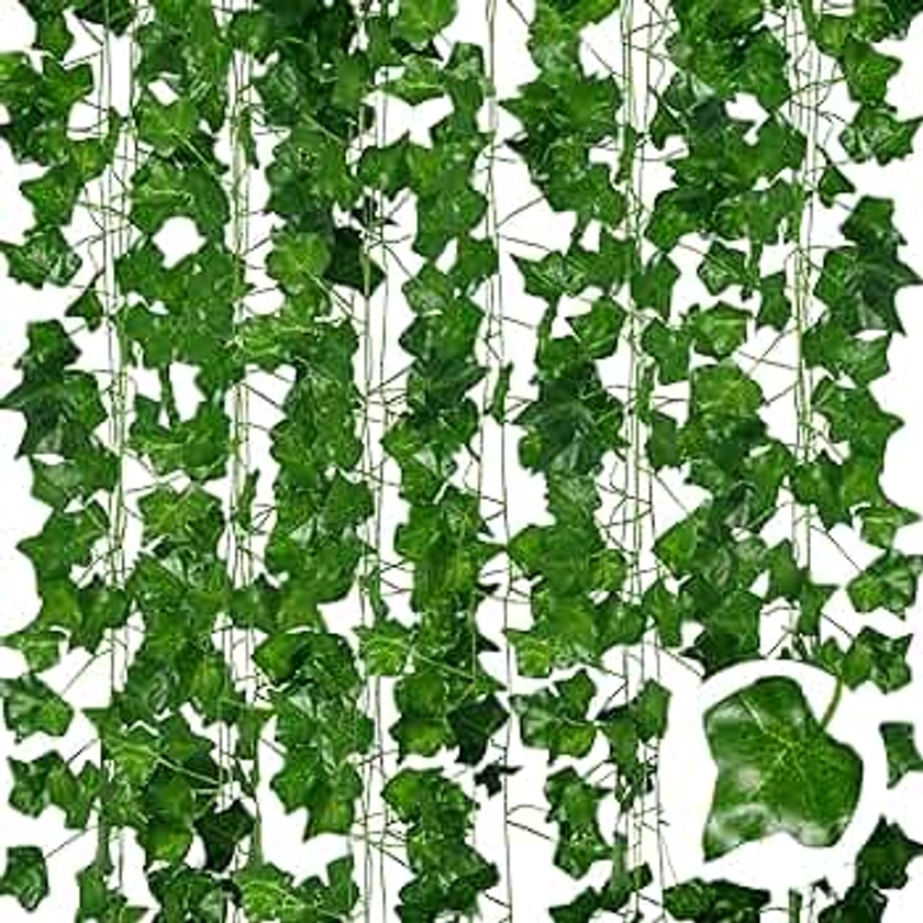 ADORAMOUR Artificial Ivy Garlands - 6Pack 210cm Length - Realistic Fake Vines for Room Aesthetic and Garden Wall Decoration for Indoor Outdoor, Green Faux Leaves Plastic Hanging Plants Greenery Decor