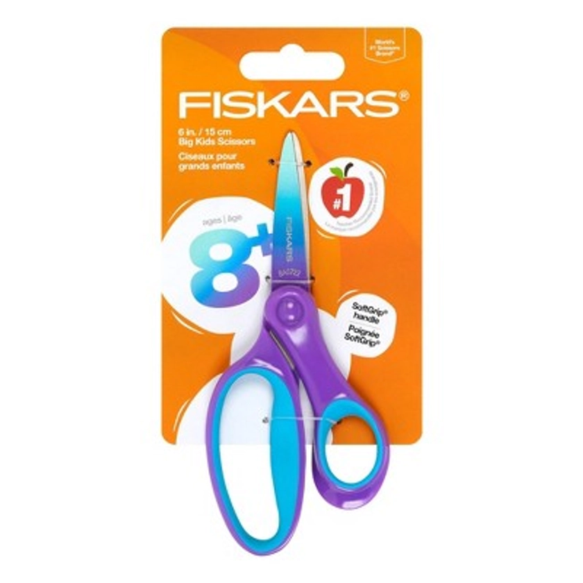 Fiskars Pointed-Tip Softgrip School Supplies Big Kids Scissors for Kids 8 to 11 - 6" Scissors - Purple Ombre
