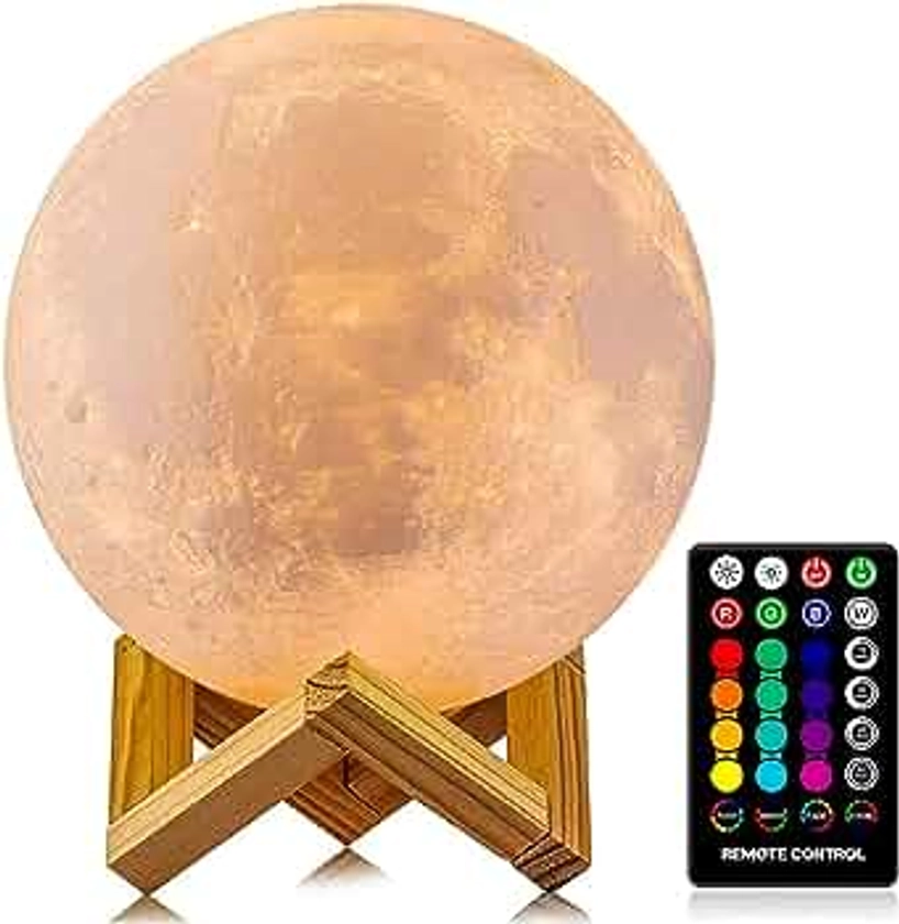Moon Lamp, LOGROTATE 16 Colors LED Night Light for Kids 3D Printing Moon Light with Stand& Remote/Touch Control & Timing, Moon Light Lamp for kid friend Birthday, Mothers Day Gifts (Diameter 4.8 INCH)