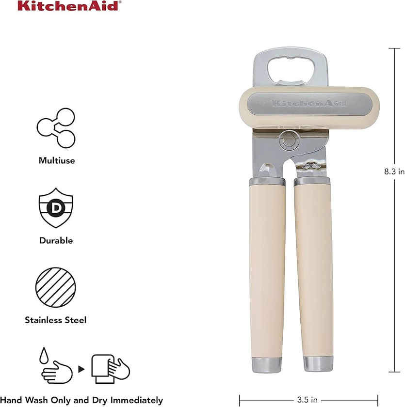 Amazon.com: KitchenAid Abridor de latas multifunções clássico/abridor de garrafa, 21 cm, creme de amêndoa : Casa