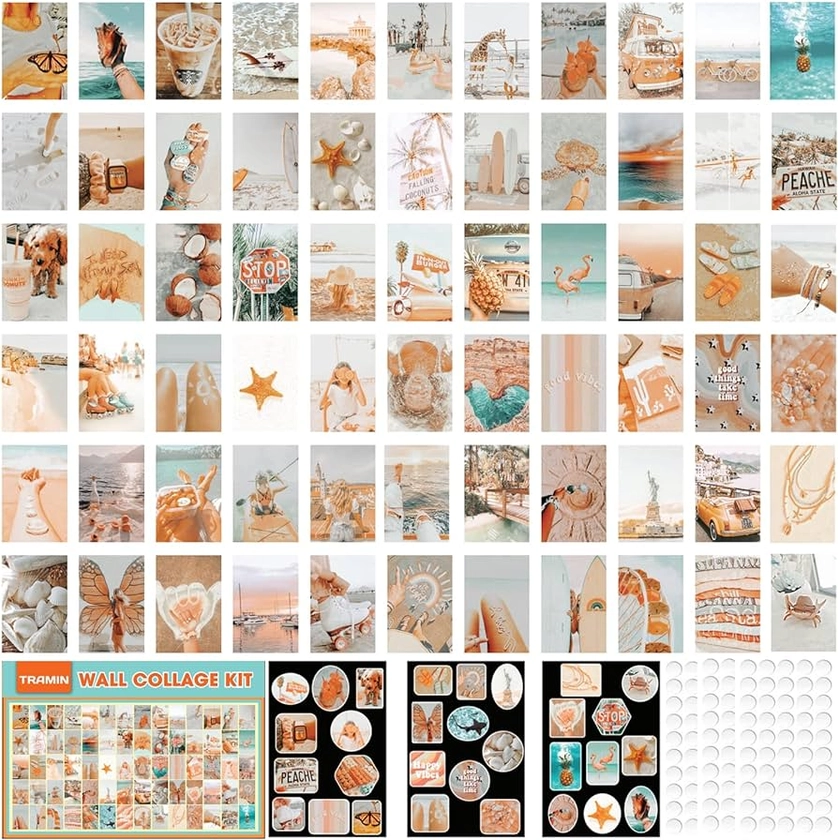 Amazon.com: TRAMIN 100 PCS Peach Beach Posters for Room Aesthetic, Wall Collage Kit Aesthetic Pictures, Boho Style Collage Print Kit, Teal Color Room Decor for Girls, Wall Art Print for Room, Dorm Photo Display: Posters & Prints