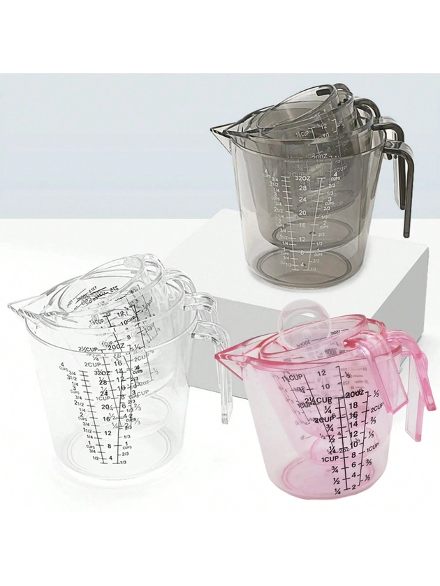 1 pièce/3 pièces, Rose, Marron, Transparent, Tasse à mesurer, Tasses à mesurer liquides en plastique, Tasses à mesurer liquides de cuisine, Tasse à mesurer multifonctionnelle pour la cuisson et la cuisine, Ustensiles de cuisine essentiels, Articles de cuisine, 600 ml, 300 ml, 150 ml