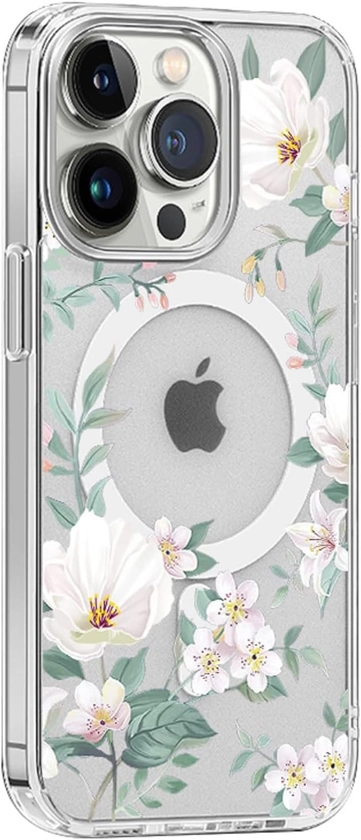 Clear Magnetic Case for iPhone 12 Mini Phone Case [Compatible with MagSafe Charger] Gardenia Floral Print Pattern Slim Anti-Scratch Cover for Women Girl