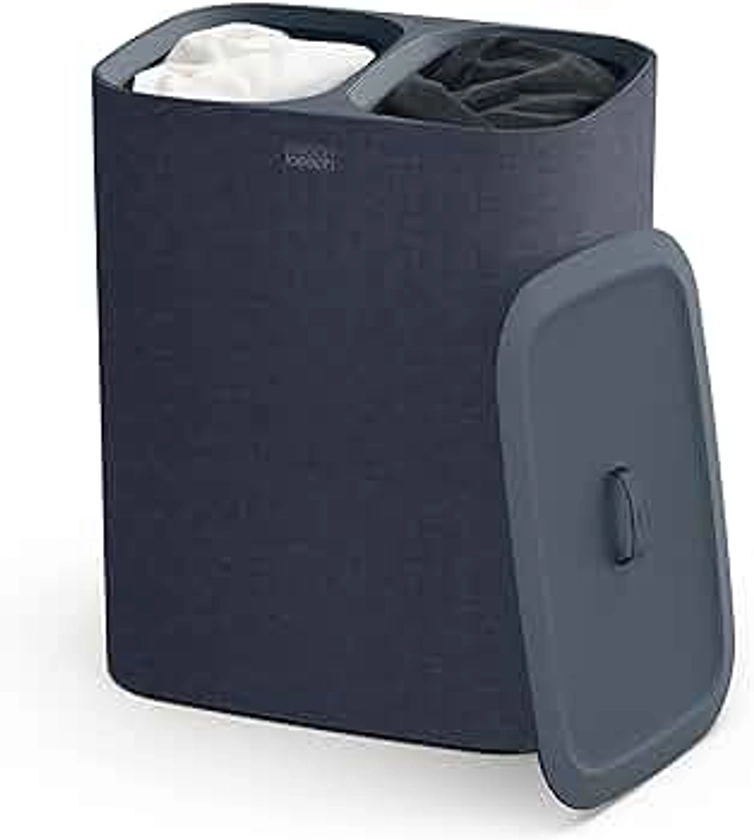 Joseph Joseph Tota - Cesta de separación de 90 litros con tapa, 2 bolsas de lavado extraíbles con asas, color negro carbón