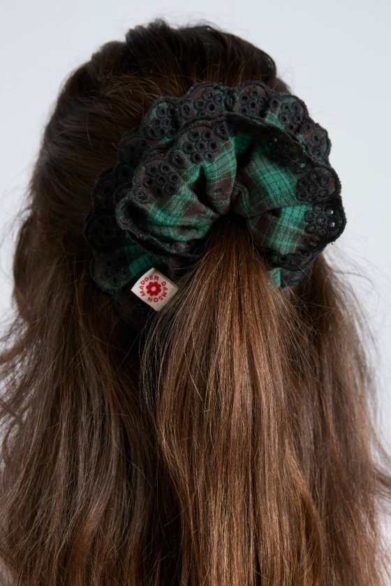 green check broderie scrunchie