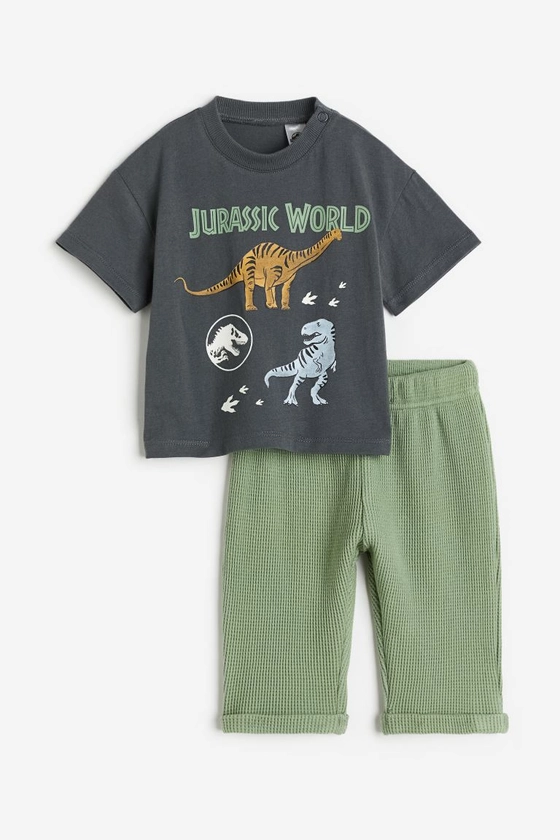 Ensemble 2 pièces en jersey de coton - Vert kaki/Jurassic World - ENFANT | H&M FR