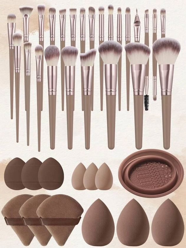 Makeup Tool Set +25pcs Makeup Brush Sets+1pc Cleaning Brush+6PCS Makeup Puff+6PCS Makeup Sponge
