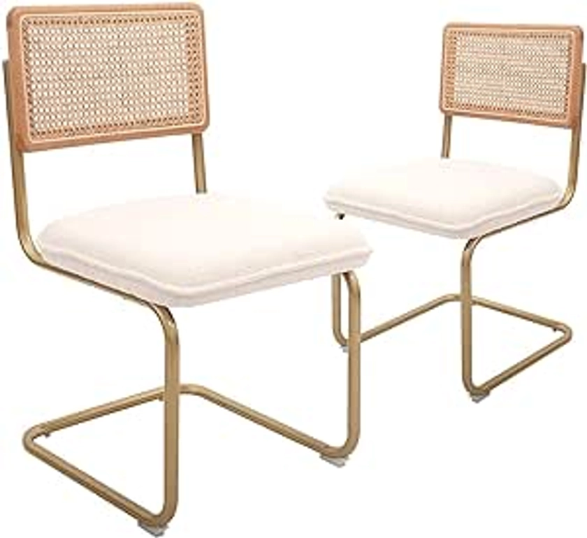 CangLong Lot de 2 chaises de salle à manger, élégante chaise de cuisine à dossier en osier avec pieds en métal doré, chaises confortables avec coussins molletonnés pour salon, salle à manger, beige : Amazon.fr: Cuisine et Maison