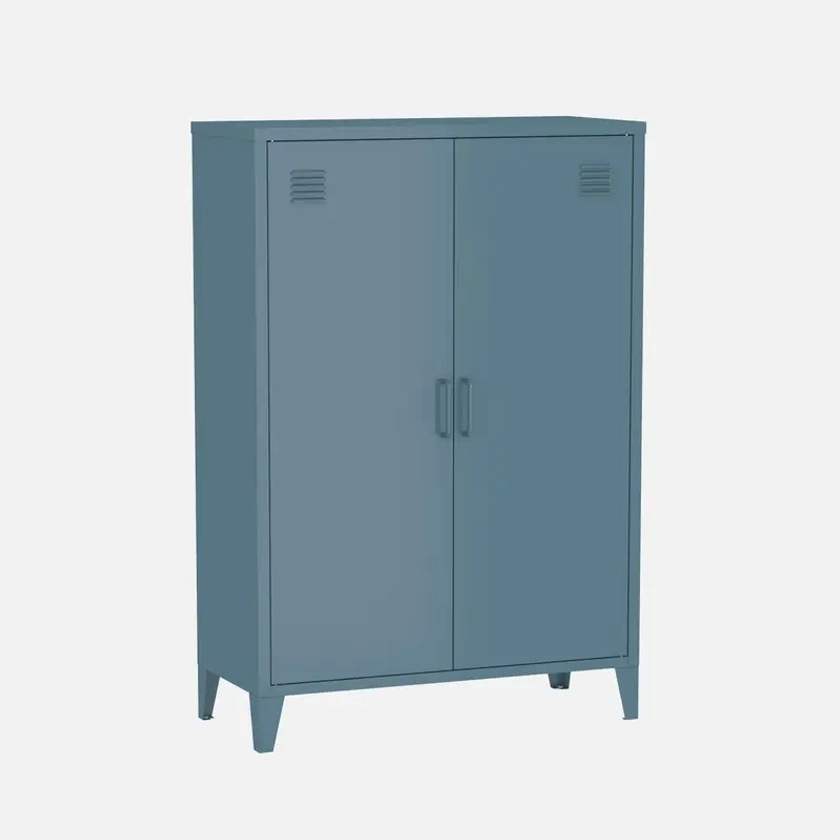 Commode/armoire métal bleu, 2 espaces de rangement I sweeek