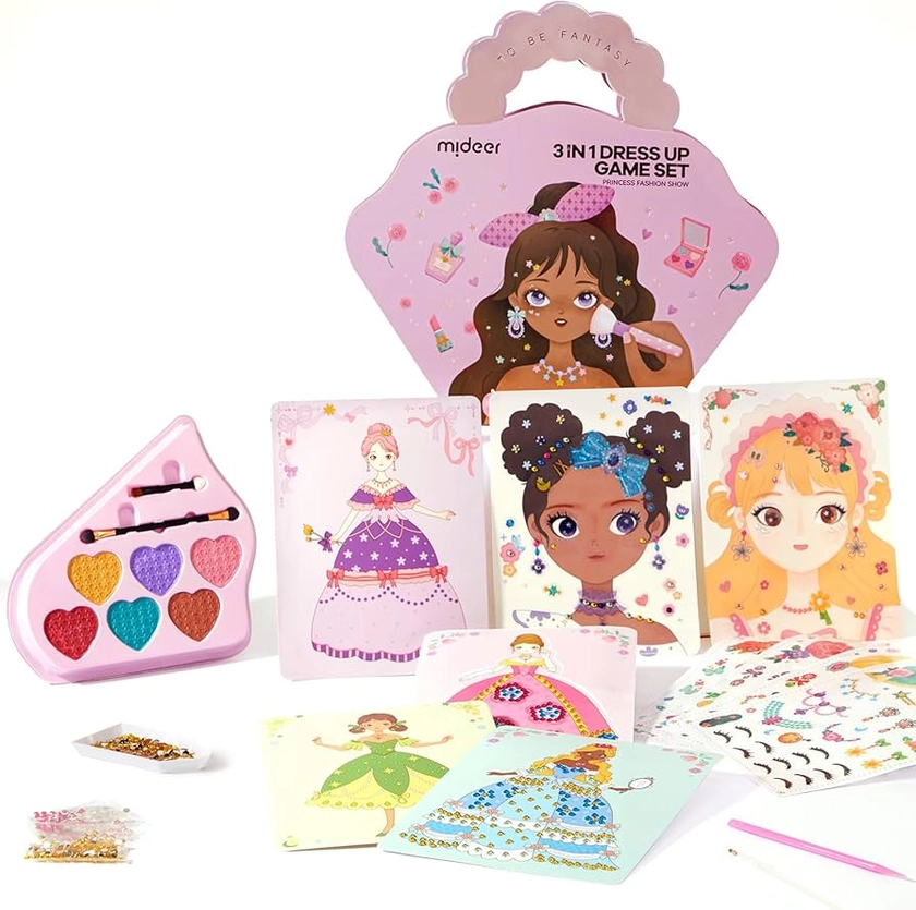 Mideer 4 in 1 Art Craft Kits for Kids, Princess Dress Up Game Set with Diamond Painting & Scratch Paper Art, Paper Fantasy Makeup Activity Art Craft Kits for Girls Age 3 4 5 6 7 8