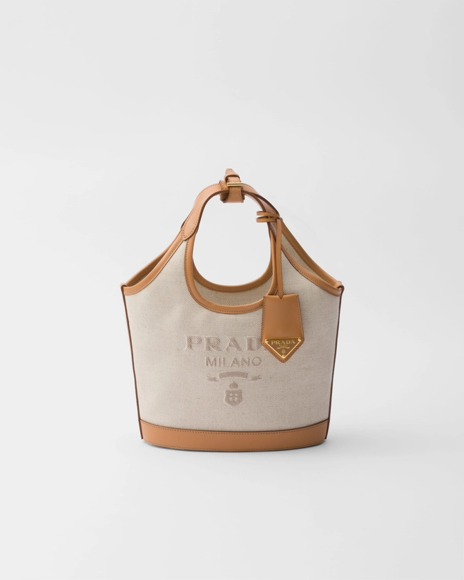 Natural Linen Blend And Leather Mini-buckle Bag | PRADA