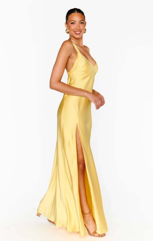 Anderson Maxi Dress ~ Yellow Luxe Satin