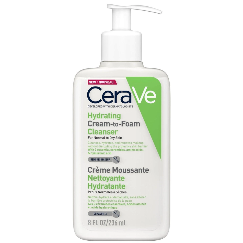 CeraVe Hydrating Cream-to-Foam Cleanser with Amino Acids for Normal to Dry Skin