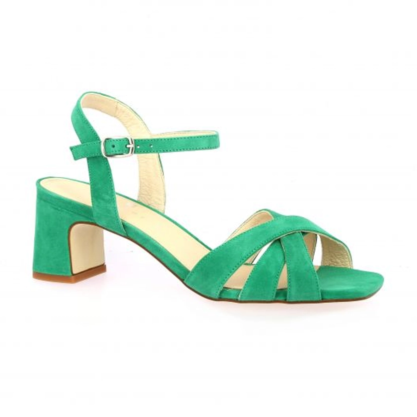 Sofia costa Nu pieds cuir velours vert