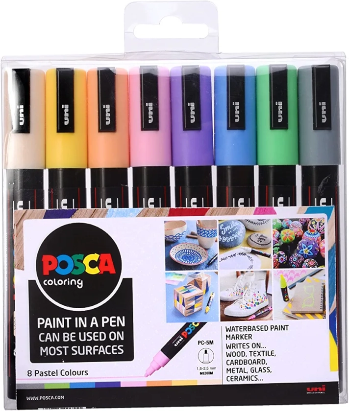 Posca 153544854 Lot de 8 Marqueurs peinture avec encre à base d'eau et pointe ogive 2,5 mm