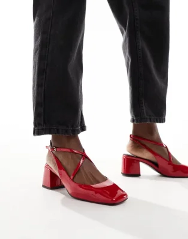 ASOS DESIGN - Sawyer - Chaussures à talon carré mi-haut et bout carré - Rouge