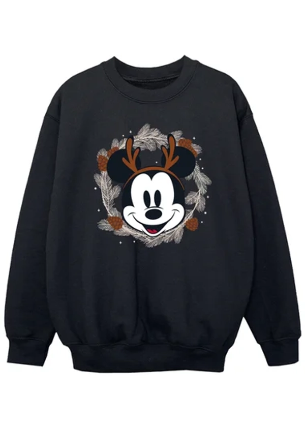 Disney Mickey Mouse Reindeer Wreath Boys Black Sweatshirt (3-13 Years)