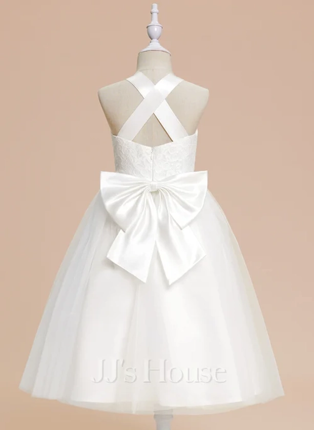 [US$ 69.00] A-line Scoop Tea-Length Lace/Tulle Flower Girl Dress (010272884)
