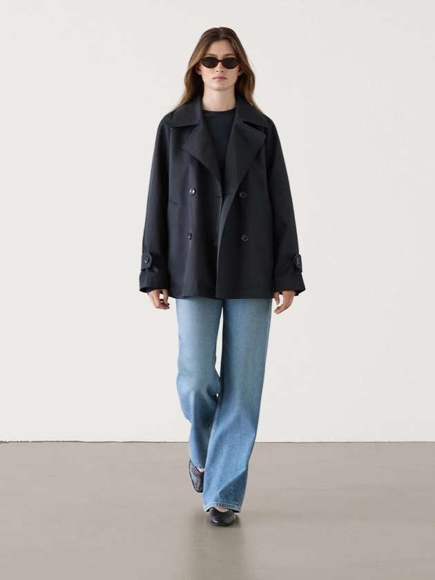 Short cotton blend trench coat with tab details · Navy Blue · Coats And Jackets | Massimo Dutti