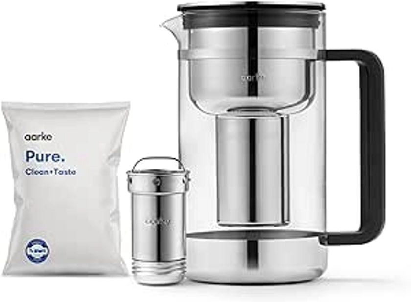 Aarke Purifier Large, Water Filter Jug in Glass and Stainless Steel, 2.8L / 12 Cups, Includes Aarke Pure Filter Refill Bag : Amazon.co.uk: Home & Kitchen