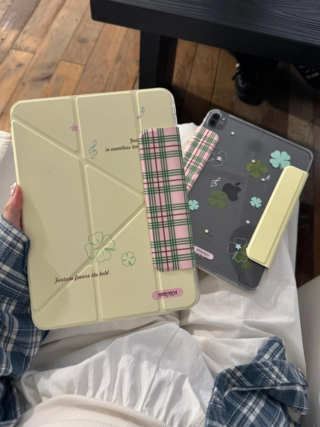 수심 Clover Ipad Case 클로버 아이패드 케이스 옐로우 체크 유니크 에어 : 수심