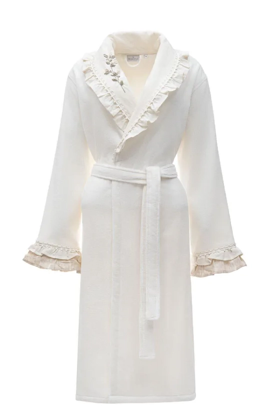 Ecocotton Leyna Women - 100% Organic Cotton Embroidered Bathrobe, Cream