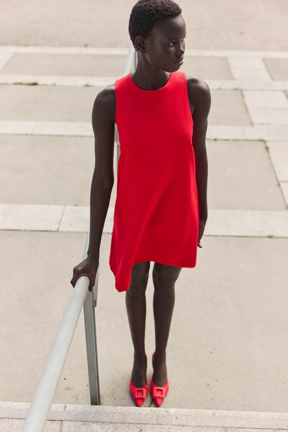 A-line mini dress - Round neck - Sleeveless - Red - Ladies | H&M GB