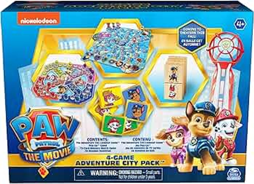 PAW Patrol: The Movie, 4-Game Adventure City Pack Memory Match, Pop-Up, Wooden Dominoes, & Lookout Games, PAW Patrol Toys for Kids Ages 4 and up