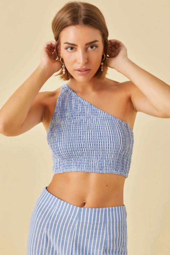 Piper striped linen crop top