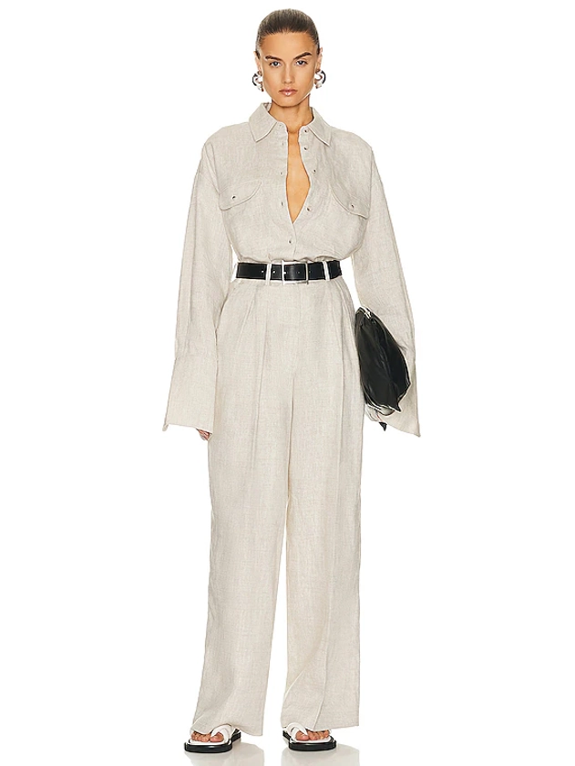 Helsa Linen Pleated Front Pant in Natural Linen | FWRD