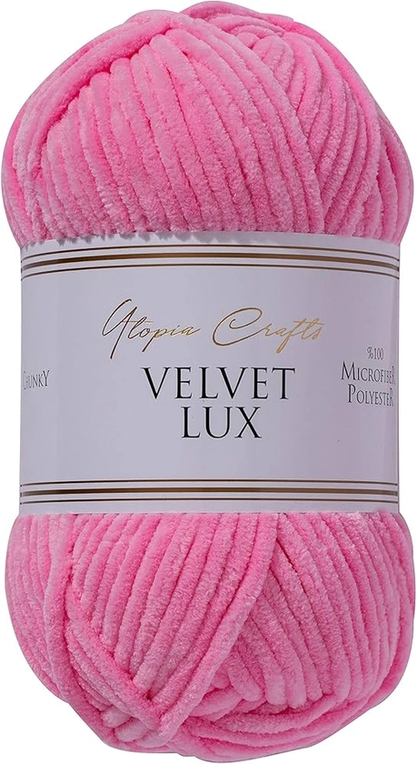 Utopia Crafts Velvet Lux Chenille Super Soft Chunky Yarn for Knitting and Crochet, 100g - 110m (Tulip Pink)