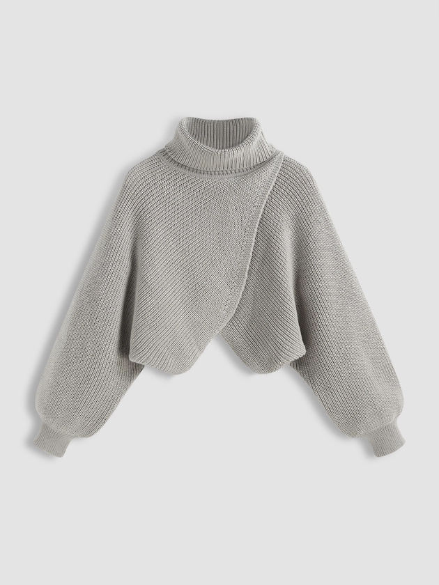 High Neck Solid Knitted Long Sleeve Sweater - Cider