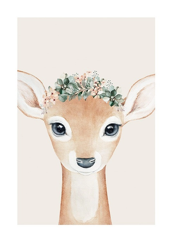 Flower Deer Affiche